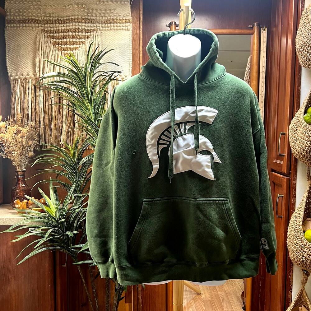 Michigan State Spartans Hoodie 2XL Green Applique Logo NCAA MSU Fanwear Pullover